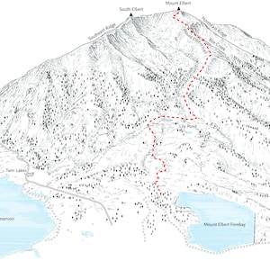 Mount Elbert, Colorado&#39;s highest mountain. 3d map detailing the Mount Elbert Trail