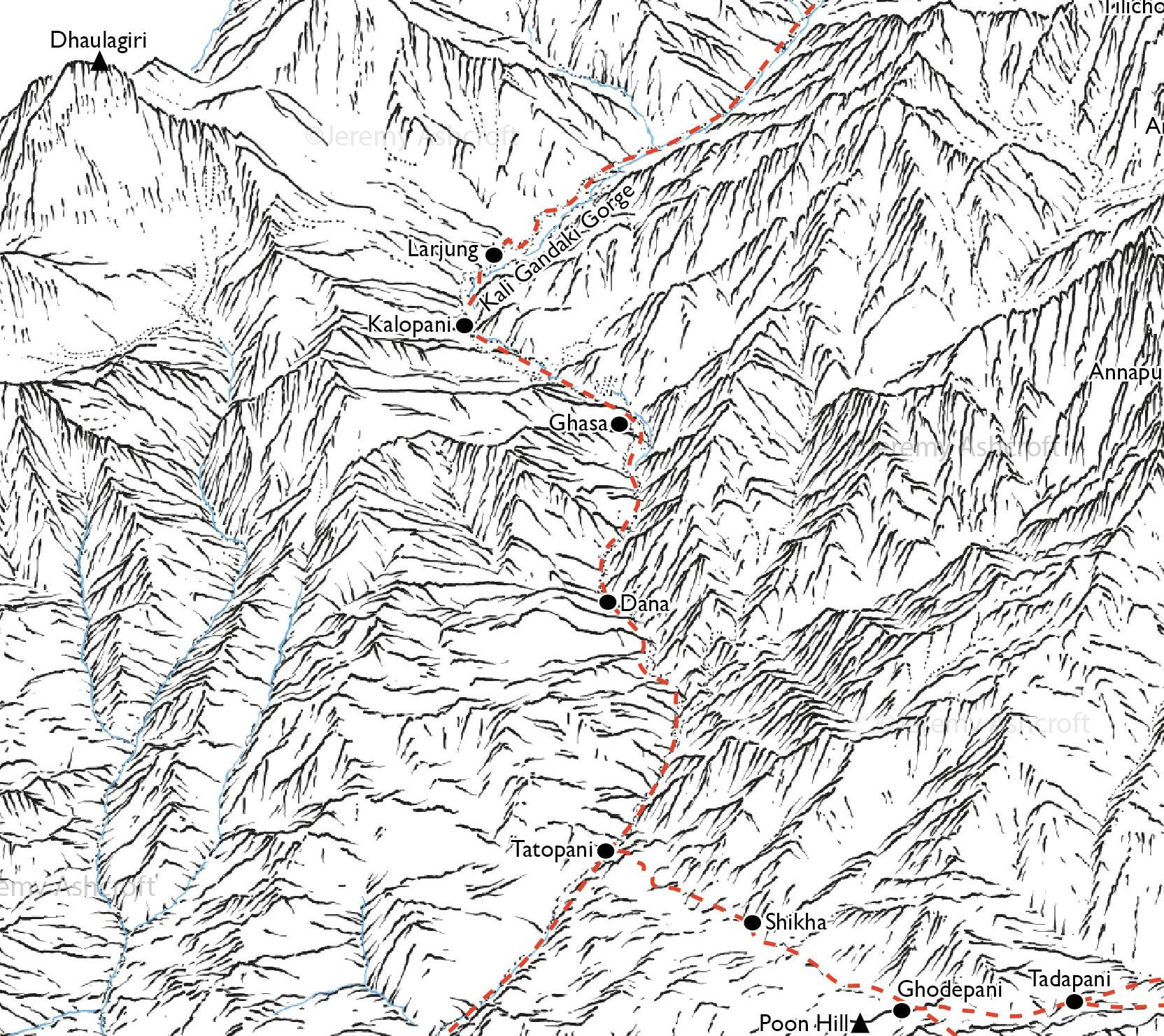 Annapurna Circuit. Line Illustration Showing the Entire Path All the ...