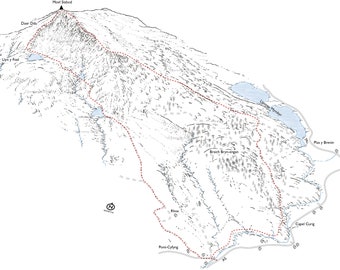 Moel Siabod via Daer Ddu. Line illustration detailing the classic walk and scramble.