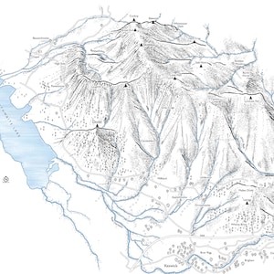 Skiddaw, Keswick Lake District. Detailed line illustration detailing personalised routes can be added.