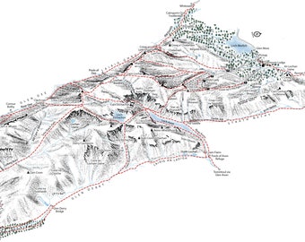 Ben Macdui overview. Line illustration showing the main summit approach routes.