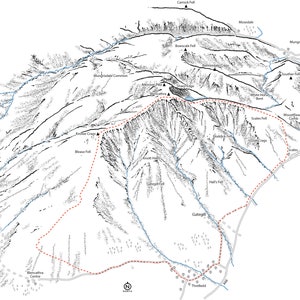 Blencathra (Saddle Back), Seenplatte. Übersichtszeichnung, die den ganzen Berg abdeckt.