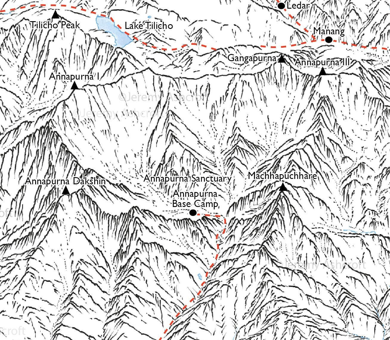 Annapurna Circuit. Line Illustration Showing the Entire Path All the ...