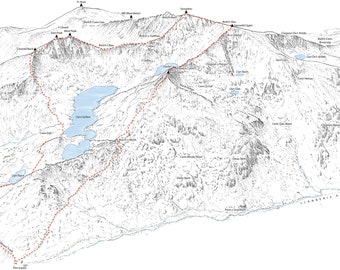 Snowdon Horseshoe. Illustrazione al tratto che illustra il percorso classico.