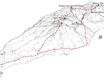 Beinn a' Ghlo, Can nan Gabhar, Braigh Coire Chruinn-bhalgain and Cairn Liath - line illustration detailing all the Munros.