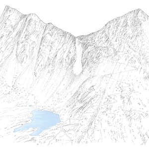 Paso Forester, sendero John Muir, sendero Pacific Crest, California. Ilustración lineal que detalla el lado sur del paso.