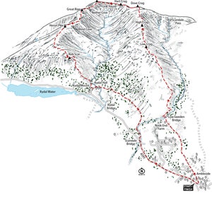 Fairfield Horseshoe, line illustration of the classic Lake District walk.