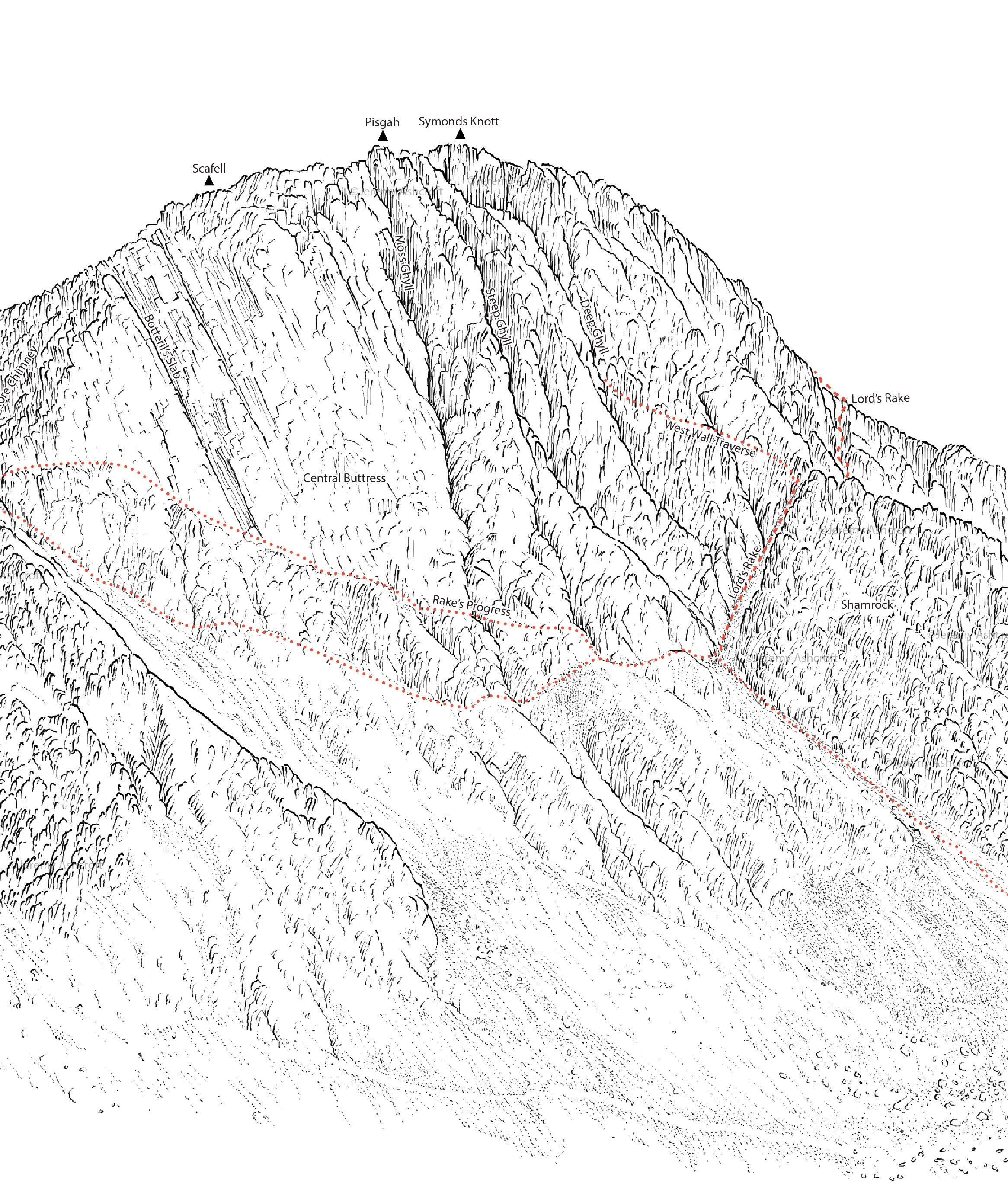 Scafell, Scafell Crag, Lord's Rake, Wasdale, Lake Line