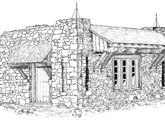 Notch Mountain Shelter, Notch Mountain, Mount of the Holy Cross, line illustration.