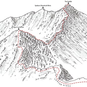 Forcan Ridge on The Saddle, Glen Shiel - line illustration.