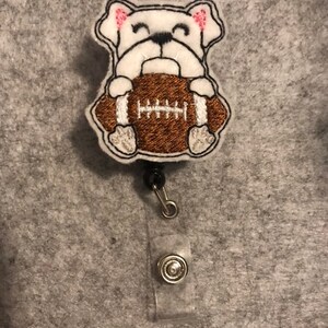 Bulldog Football Nurse Retractable Reel Badge Clip Holder