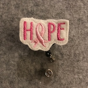 Hope Pink Ribbon October Breast Cancer Nurse Retractable Reel Badge Clip Holder