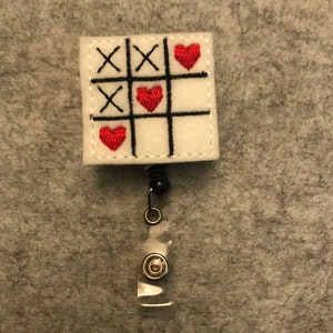 XOXO Tic Tac Toe Heart Valentine's Day Nurse Retractable Reel Badge Clip Holder