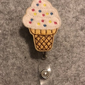 Vanilla Sprinkles Ice Cream Cone Summer Nurse Retractable Reel Badge Clip ID Holder