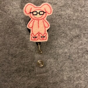 Pink Bunny Suit Christmas Nurse Retractable Reel Badge Clip Holder