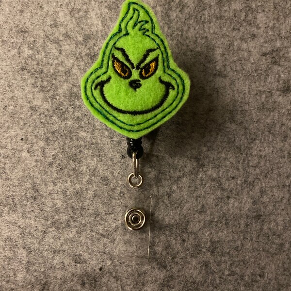 Green Christmas Monster Inspired Nurse Retractable Reel Badge Clip Holder