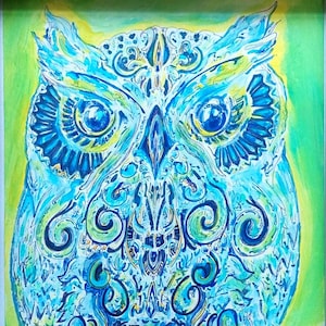 Original psychedelic painting |  &#39;&#39;Owl of reflection&quot;   |  Framed psychedelic original drawing