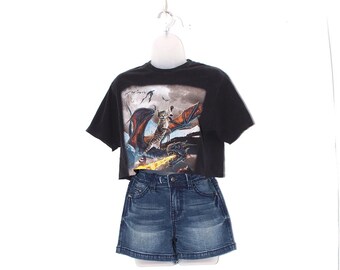 Vintage Black Dragon Cat Graphic Cropped T-Shirt
