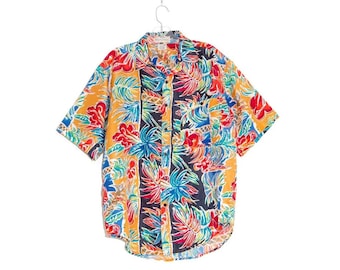 90s SILK SHIRT colorful TROPICAL floral hawaiian shirt summer vacation top 90s vintage clothing womens blouse mens unisex streetwear hip hop