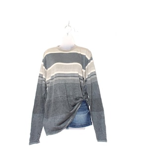 Vintage 90s Striped Long Sleeve Tee Gray Cream Ombre Minimalist Grunge