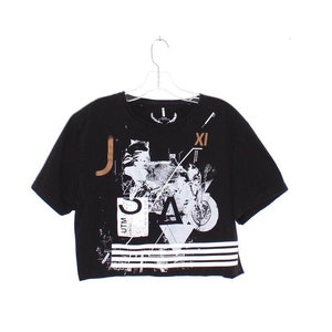 REWORKED CROP TOP buffalo jeans shirt custom cropped tshirt motorcycle streetwear y2k collage photography biker graphic tee t shirt upcycled