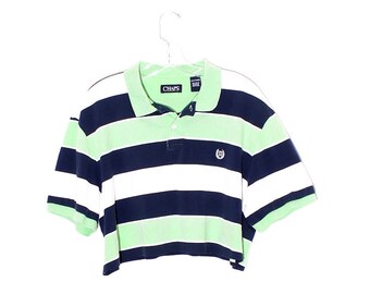 90s CROP TOP chaps ralph lauren shirt wide striped polo cropped shirt boyfriend top flattering boxy oversized preppy sporty tommy inspired
