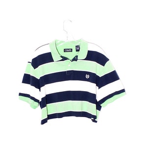 90s CROP TOP chaps ralph lauren shirt wide striped polo cropped shirt boyfriend top flattering boxy oversized preppy sporty tommy inspired