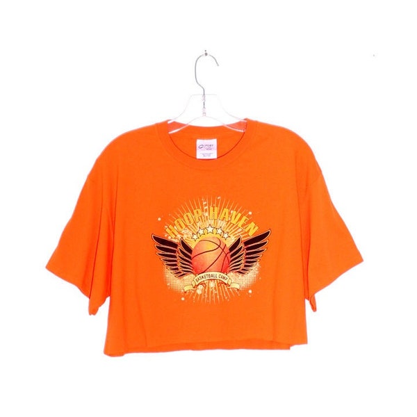 Sports crop top basketball angle wings graphic tee cropped tshirt jersey sporty athletic tshirt flattering fit bright orange hue