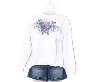 Vintage 80s 90s Floral Crewneck Sweatshirt cottage core flower print festival clothing norm core fairy vibes