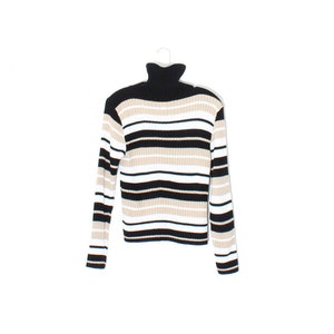 Rad Sweater TOP / striped sweater turtle neck sweater  turtleneck ribbed knit sweater 90s clothing 90s grunge/black brown shades/size L