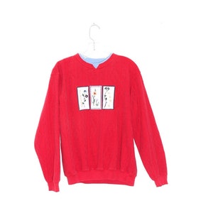Double COLLAR Sweatshirt COTTAGE CORE Red Grandma Sweater 80s 90s y2k vintage floral flower embroidered jumper womens clothing shirt blouse