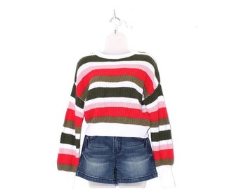 STRIPED SWEATER muted PASTEL earthy natural colors soft knit lightweight womens sweater top shirt quarter length sleeves spring clothing y2k