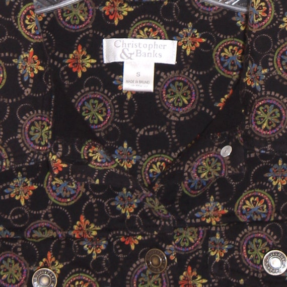 GEOMETRIC pattern VEST blouse snap button sleevel… - image 5