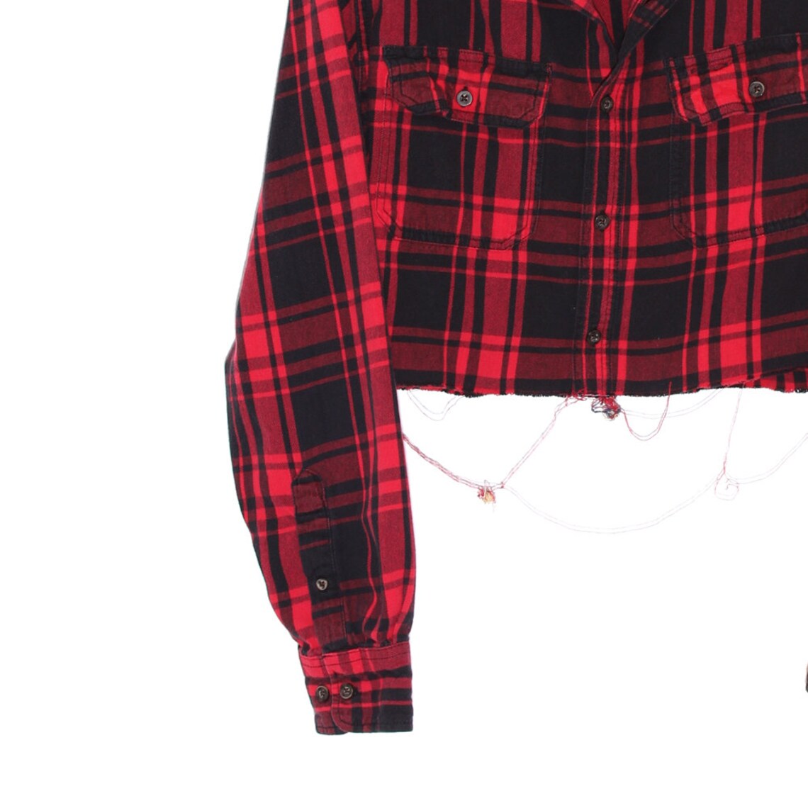 90s FLANNEL CROP TOP cropped plaid shirt button up long sleeve | Etsy