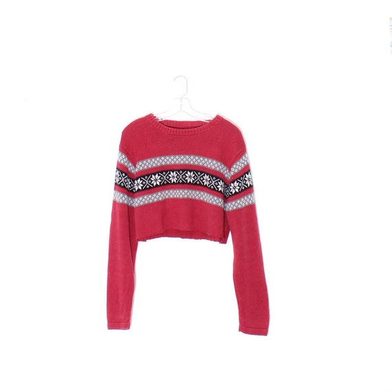 vintage 90s CROPPED SWEATER /Red with stripped pat
