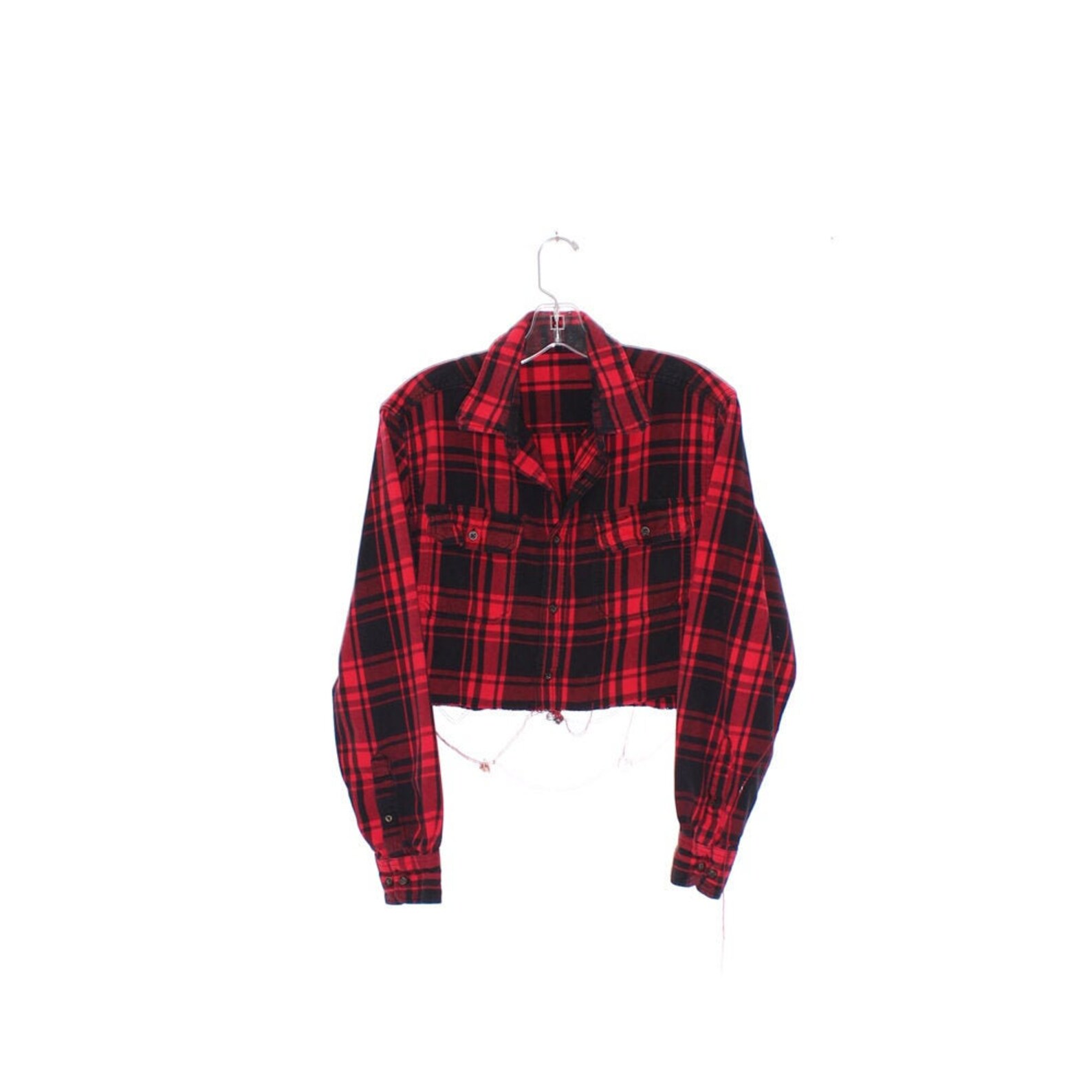 90s FLANNEL CROP TOP cropped plaid shirt button up long sleeve | Etsy