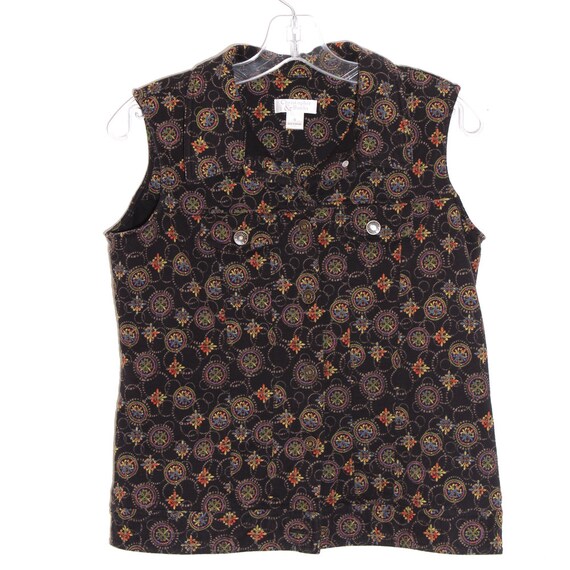 GEOMETRIC pattern VEST blouse snap button sleevel… - image 2