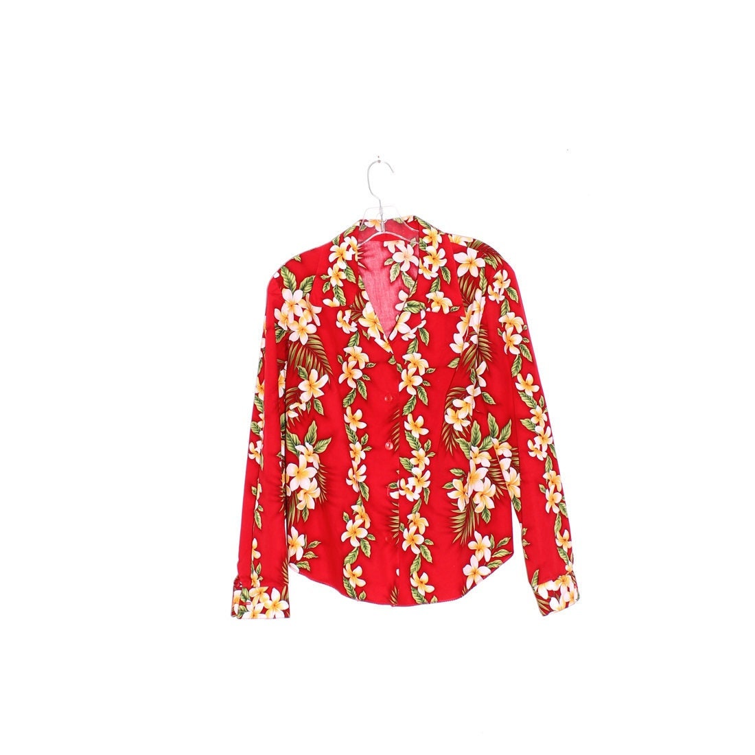 HAWAIIAN SHIRT tropical floral blouse RED with flowers vacation summer shirt swim coverup y2k top beach wear