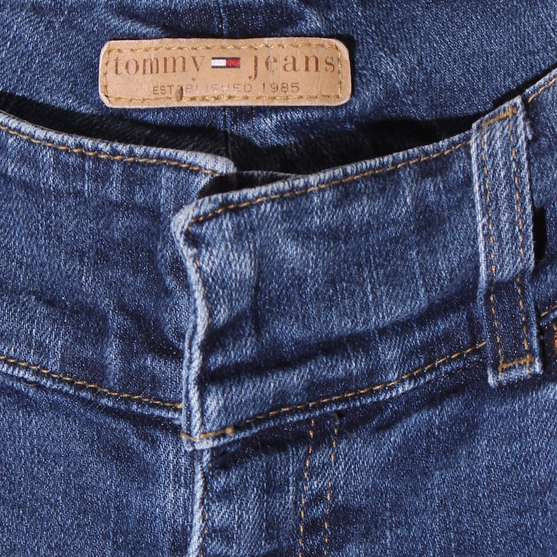 adorable TOMMY HILFIGER JEANS tommy jeans dark wash perfectly faded skinny fit distressed jeans boot cut jeans kick flare jeans 90s tommy