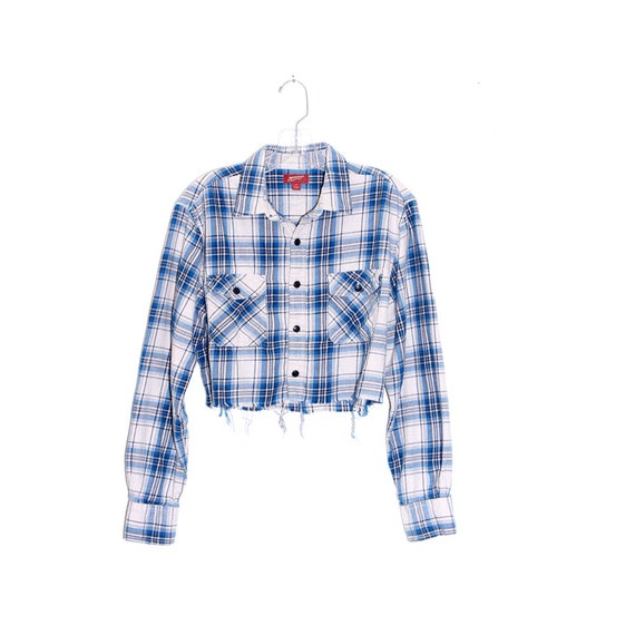 90s FLANNEL CROP TOP Cropped Plaid Shirt Button Down Long 90s FLANNEL CROP TOP Cropped Plaid Shirt Button Down Long