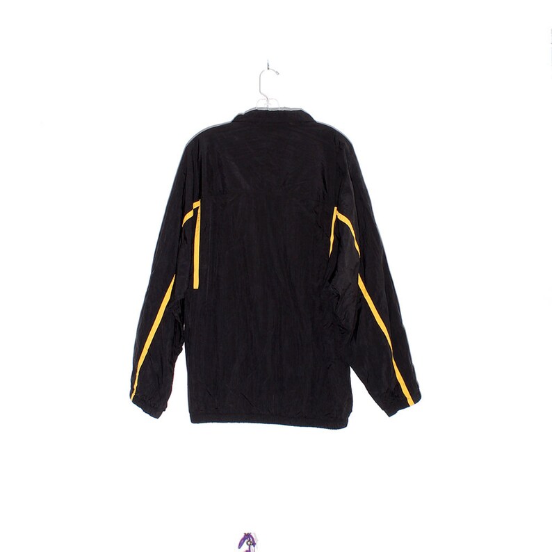 vintage 80s 90s windbreaker Reebok jacket black with pin stripes down sleeve and front oversized windbreaker track jacket 90s clothing