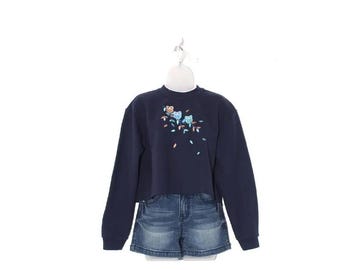 COLLARED Sweatshirt OWL embroidered Grandma Sweater cute mock neck collar 80s 90s y2k vintage jumper womens clothing shirt top cottage core