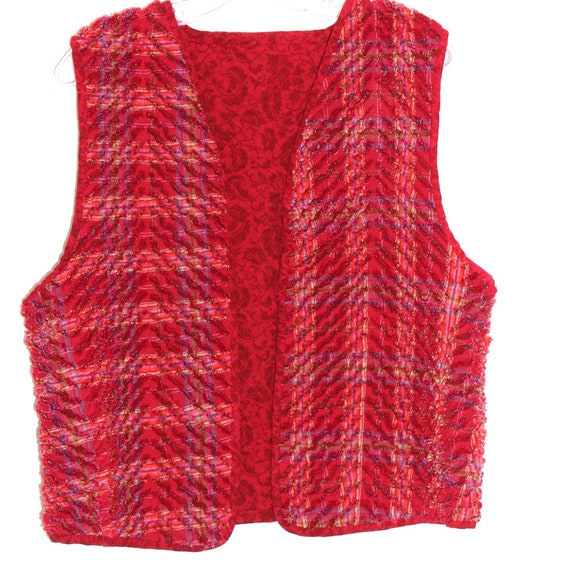 FRINGE VEST red REVERSIBLE paisley floral damask … - image 3