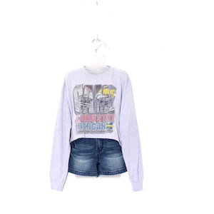 Vintage 2000s Ohio State Michigan Cropped Sweatshirt – Heather Gray Game Day Tee – Y2K Sports Fan Style