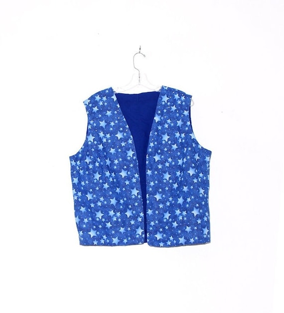 STAR VEST blue cotton 90s vest / handmade vintage 