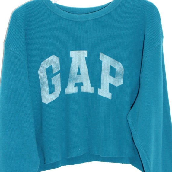 90s GAP THERMAL turquoise teal blue CROPPED long … - image 3