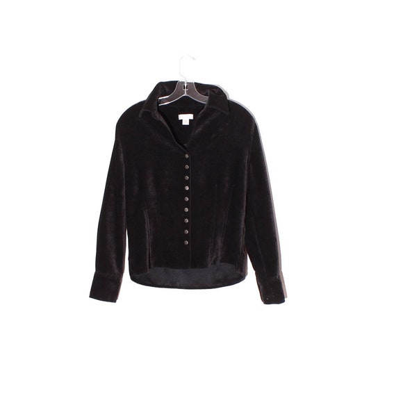 BLACK VELVET top beautiful tapestry style black velvet button up blouse shirt jacket cutest collar long sleeves 90s goth western shirt