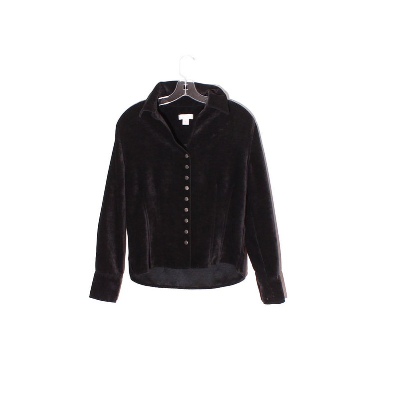 BLACK VELVET top beautiful tapestry style black velvet button up blouse shirt jacket cutest collar long sleeves 90s goth western shirt