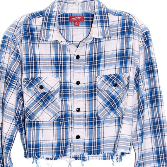 90s FLANNEL CROP TOP Cropped Plaid Shirt Button Down Long - Etsy