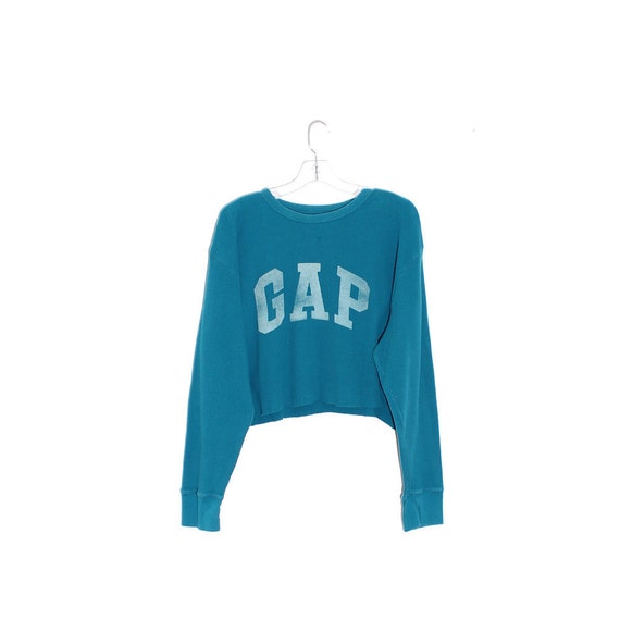 90s GAP THERMAL turquoise teal blue CROPPED long … - image 1